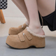 厚底魔术贴勃肯包头半拖鞋 百搭 加绒一脚蹬外出棉鞋 女2025新款 冬季