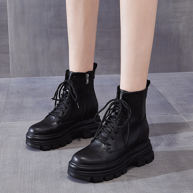 厚底内增高冬季加绒侧拉链马丁靴