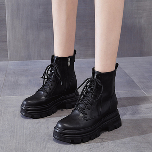 时尚 加绒短靴百搭 英伦风马丁靴女2025新款 内增高8cm厚底真皮冬季