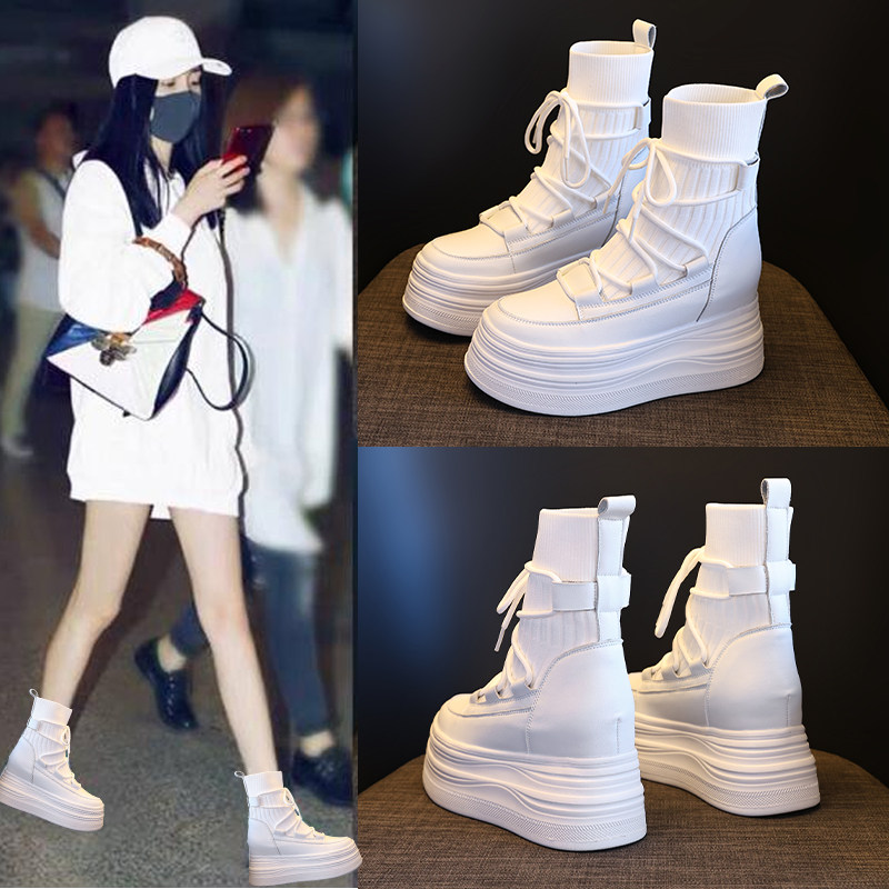 厚底增高8cm冬季加绒高帮袜子鞋