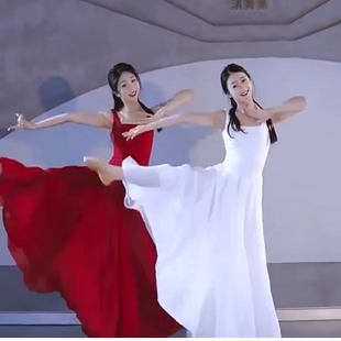 现代舞双层无袖连衣裙大摆裙演出服装中国风古典舞蹈艺考练功服女