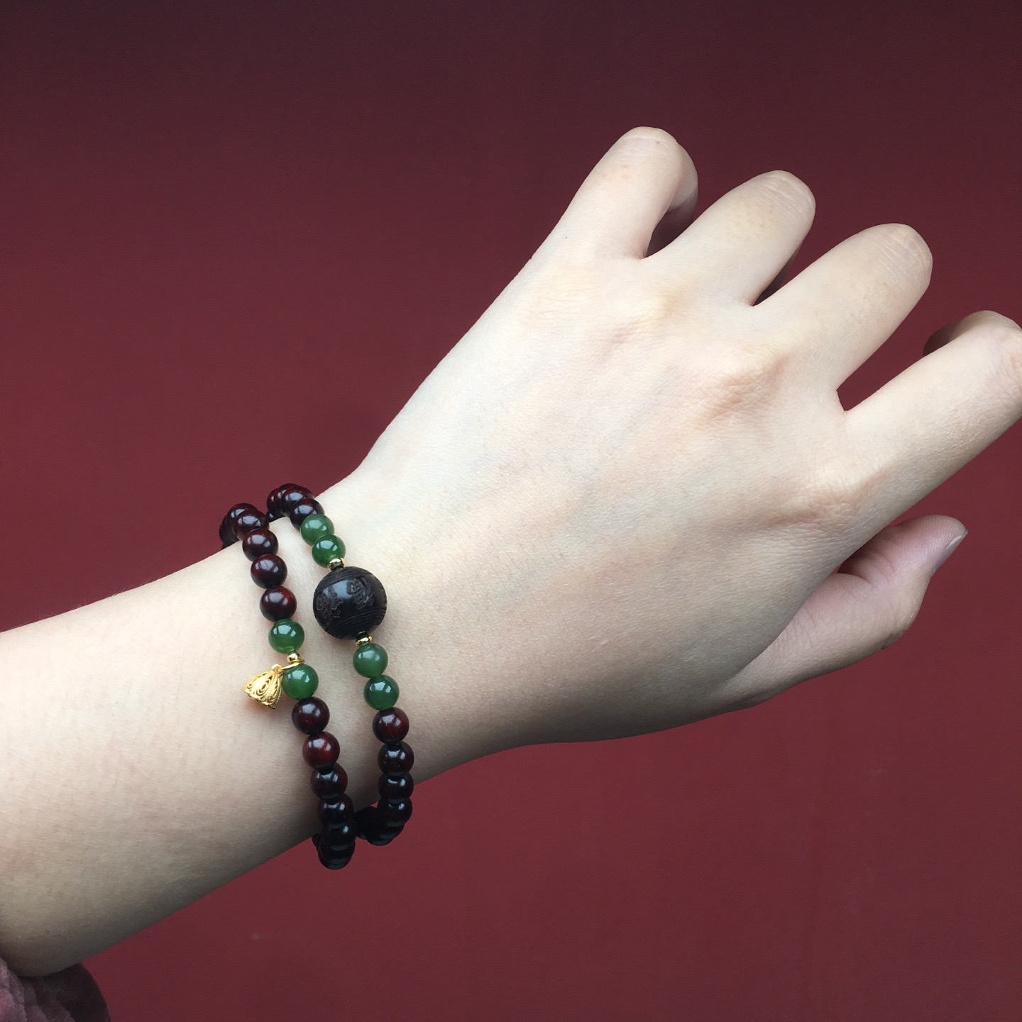 印度小叶紫檀手串双圈福气满满招财转运补木手链女款檀木文玩佛珠