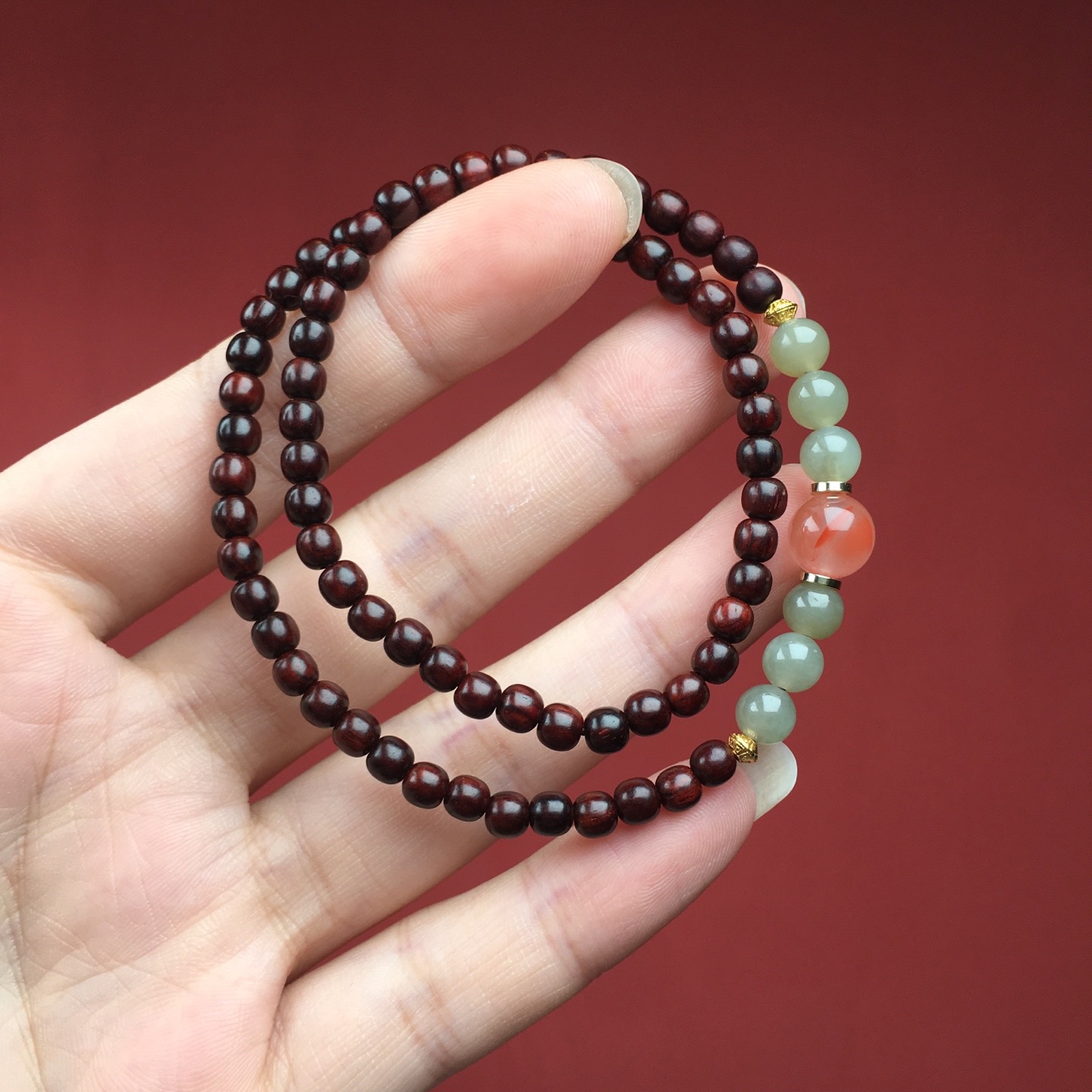 印度小叶紫檀手串双圈百搭叠戴招财转运补木手链女款檀木文玩佛珠