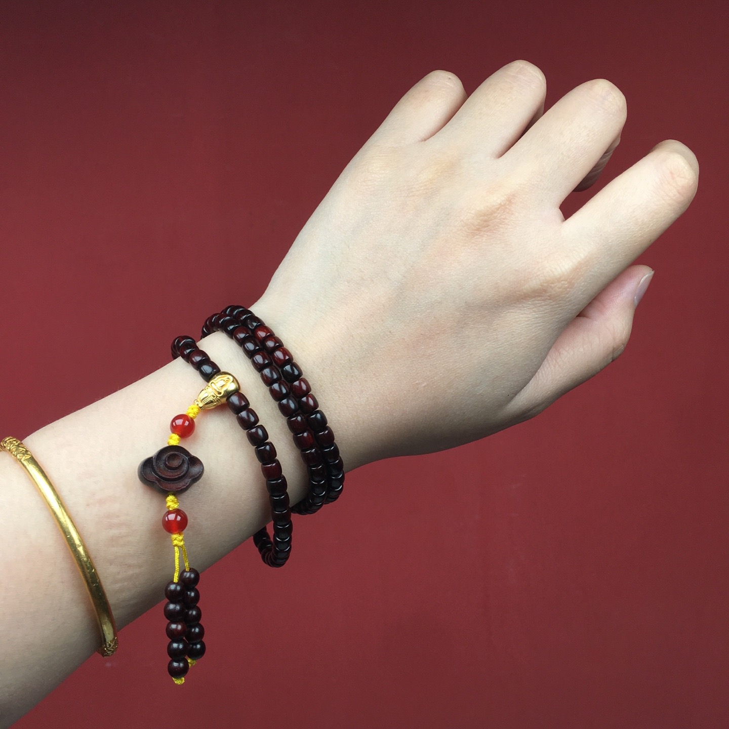 正宗印度小叶紫檀手串三圈百搭叠戴招财转运补木手链女款檀木文玩