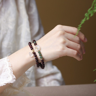 小叶紫檀手串6mm双圈平安扣碧玉念珠檀香木质文玩佛珠手链女盘玩