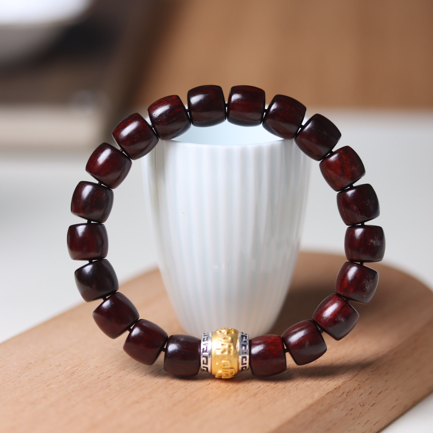 正宗印度小叶紫檀手串藏式百搭桶珠招财转运补木手链女款檀木文玩