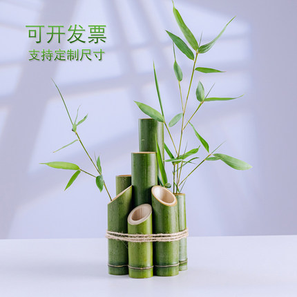 纯天然婚庆装饰花竹筒插花竹筒竹段花艺插花造景新鲜绿色小竹子