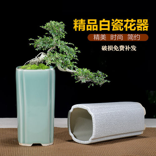 青瓷四方签筒紫砂花盆悬崖盆