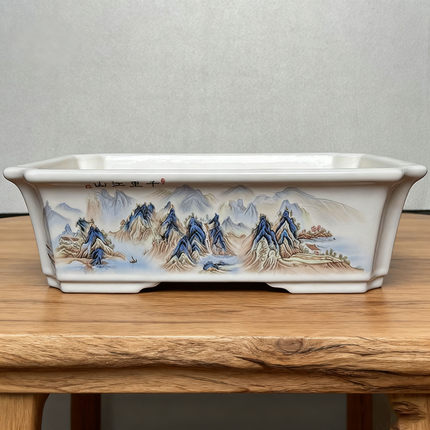 紫砂花盆陶瓷大号长方形盆景盆中国风彩绘画绿植盆栽盆轻奢高级感