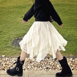 不规则蕾丝美拉德风半身裙女超仙垂感飘逸气质打底A字及膝中长裙