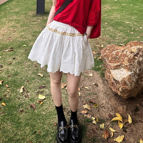 白色全棉蕾丝花边刺绣半身裙女夏