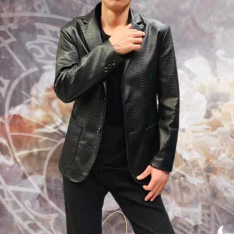 2024新款羊皮男士皮衣西装领修身韩版潮流休闲西服外套男装上衣服