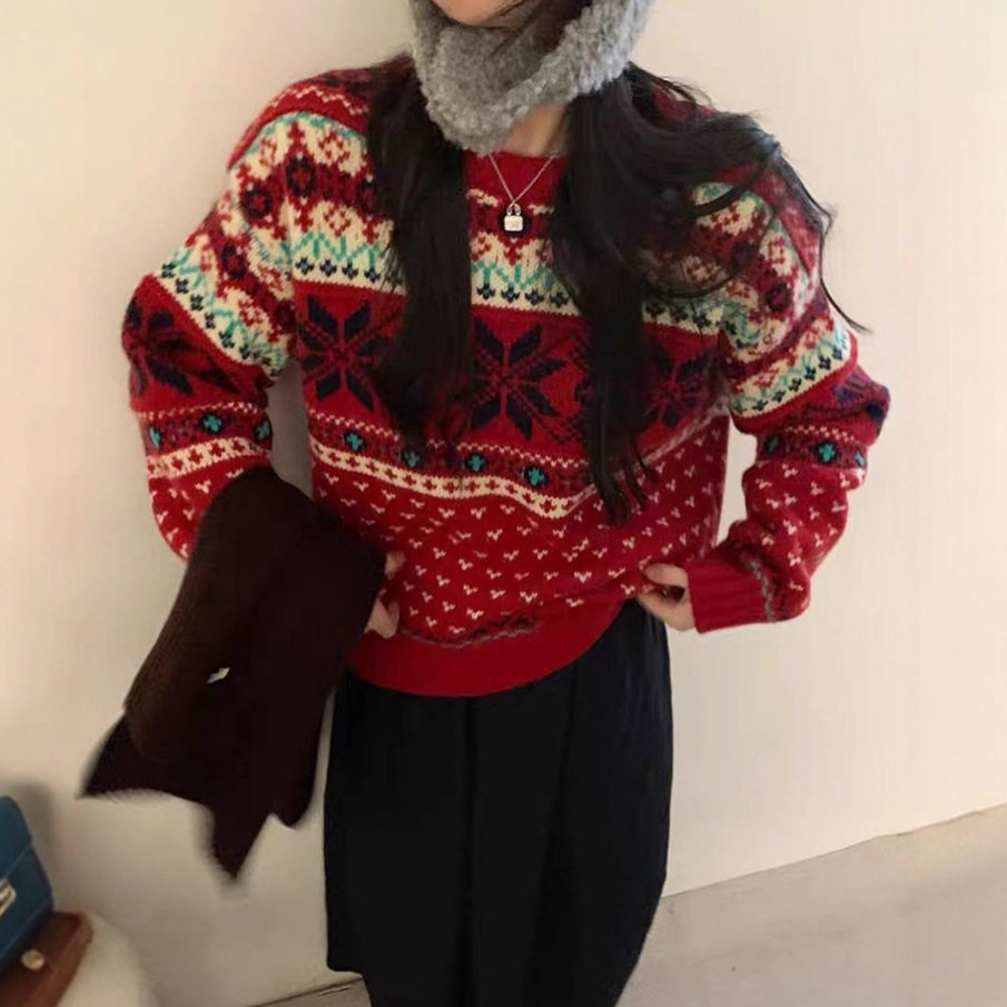 园园美衣韩系圣诞氛围感雪花红色