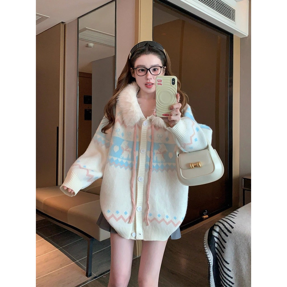 园园美衣小狗毛衣外套女2026新款冬季加厚甜美减龄针织开衫上衣潮