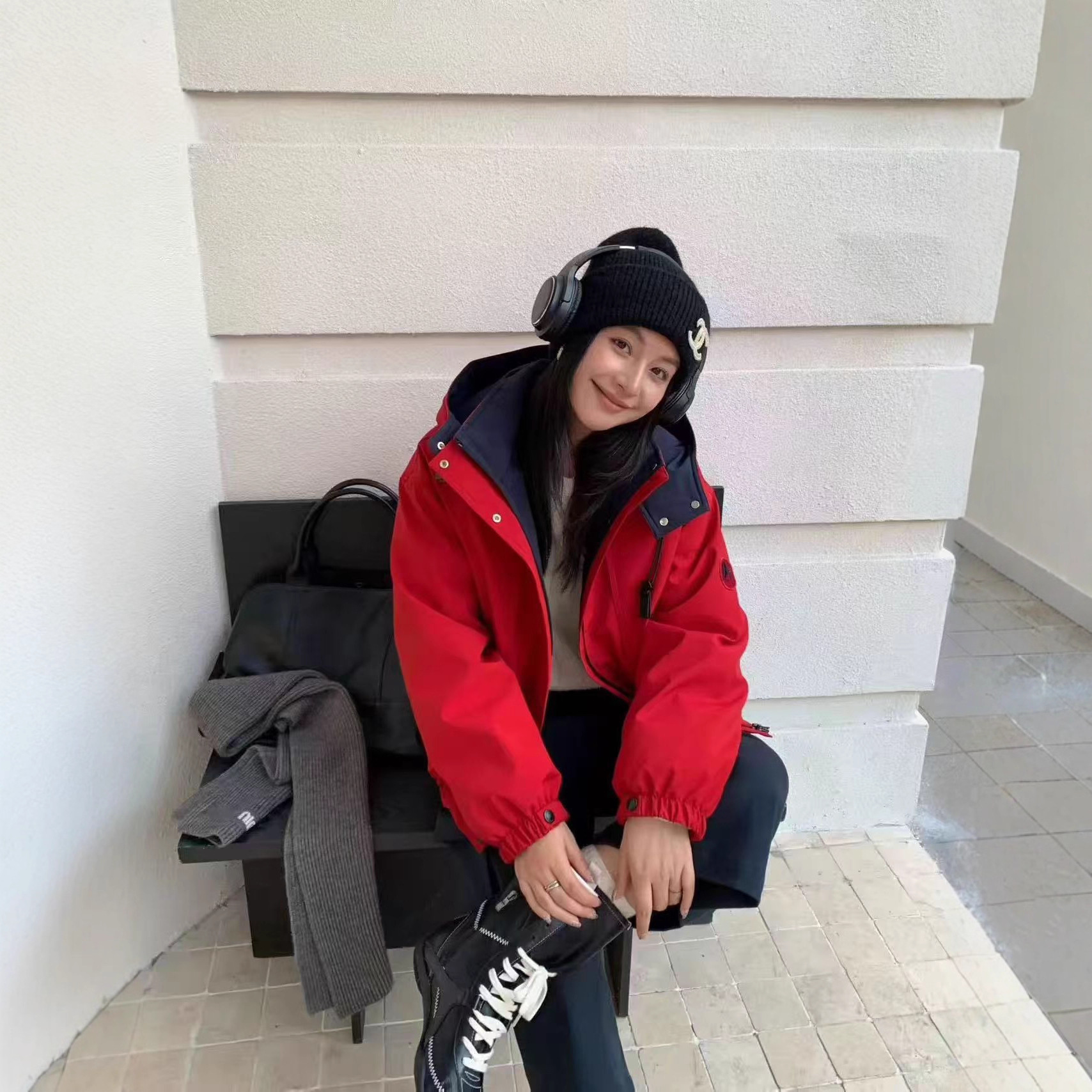 园园美衣衣女加毛加厚保暖派克服连帽撞色棉服外套新款学院风韩版