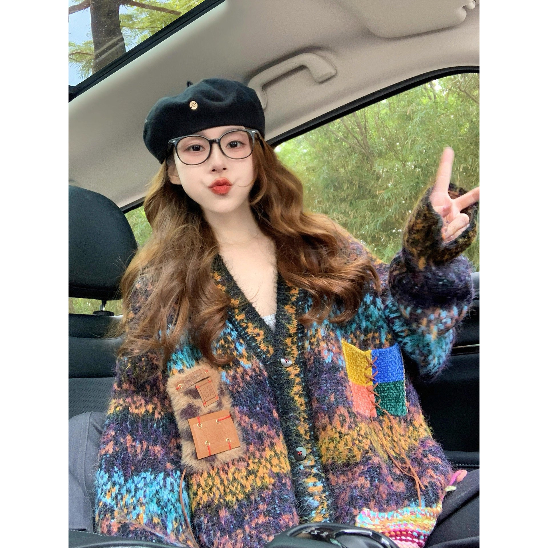 园园美衣v领针织毛衣外套女2026新款冬季设计高级感复古慵懒开衫