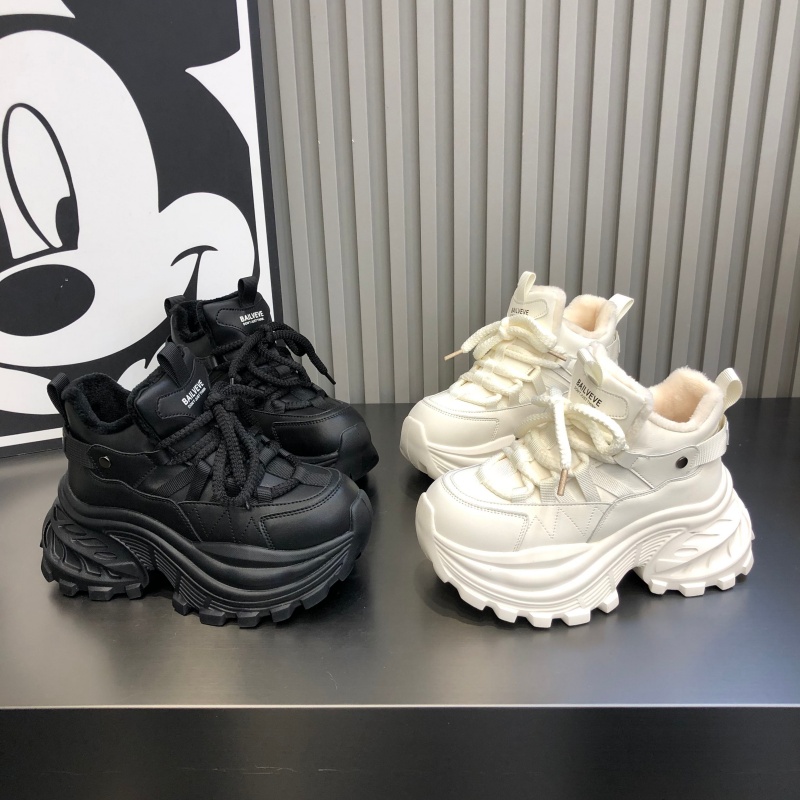 中帮加绒厚底老爹鞋女小个子增高