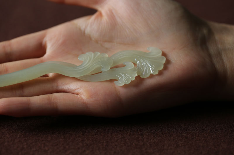 【如意簪】天然和田玉青白玉双面精雕如意簪子一枚【精品】