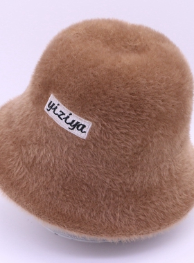 S71休闲帽韩版字母贴布渔夫帽女秋冬季保暖防寒水貂毛可折叠盆帽