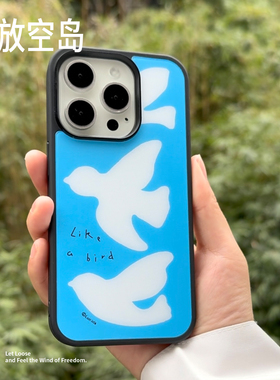 放空岛正版原创丨＜自由的飞鸟＞蓝色黑边磨砂磁吸手机壳iphone17promax轻薄不沾指纹小众设计ins五月天