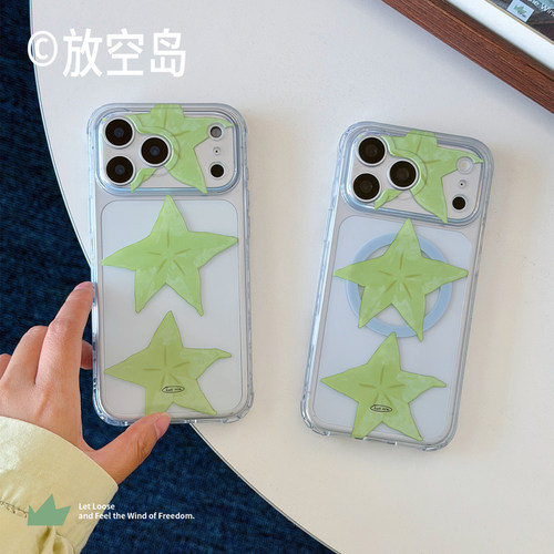 放空岛原创正版丨杨桃苏打丨小众设计感透明mini角双层imd手机壳iPhone17promax ins全包防摔包相机键