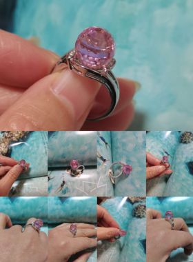 优品饰品仿水晶粉红水晶戒指