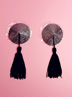 幻彩镭射 黑色流苏硅胶胸贴   性感格利特圆形乳贴 情趣乳贴