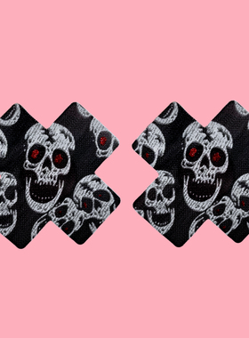 黑色骷髅十字乳贴 超薄透气X形胸贴一次性乳头贴 个性装扮美胸贴