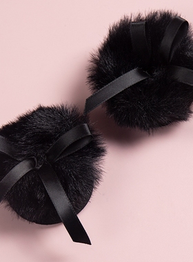 超可爱~~黑色粉色蝴蝶结毛球圆形乳贴 立体球形胸贴 cos装扮