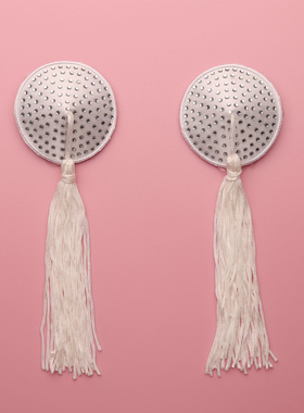 白色烫钻长流苏乳贴 圆形乳贴 可重复使用胸贴