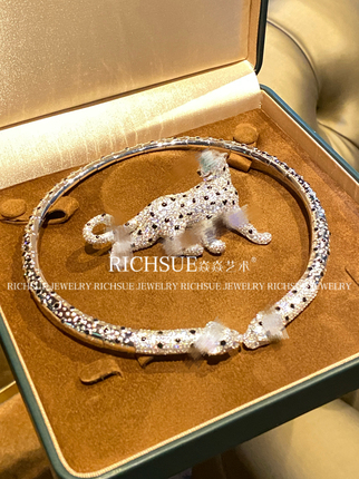 Richsue Celebrity-Style Double-Headed Leopard Choker Necklace S925 Sterling Silver Thick Gold-Plated High-End and Luxurious