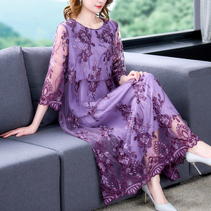 RM4948#重工网纱刺绣连衣裙女夏2022新款大码女装高端真丝桑蚕丝显瘦裙子
