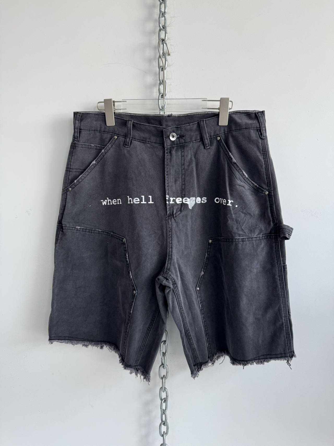 thumbnail for Hell System Official 26ss washed distressed American logging pants unisex canvas printed shorts