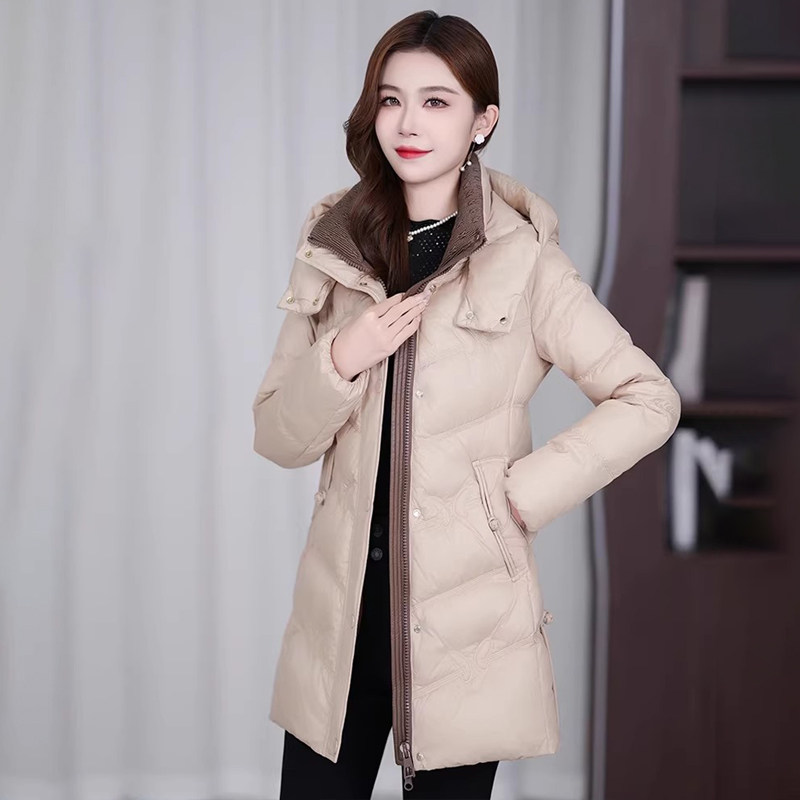 冬装中长款羽绒棉服外套女大码中老年棉袄子修身显瘦时尚妈妈棉衣
