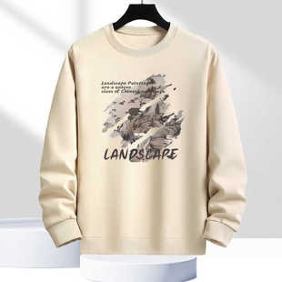 2025秋季新款圆领纯棉卫衣男款春秋薄款青年套头宽松长袖T恤衫