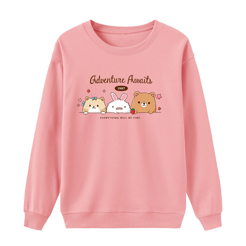 圆领卫衣女士春秋季2025新款慵懒风薄款学生宽松无帽上衣女装加大