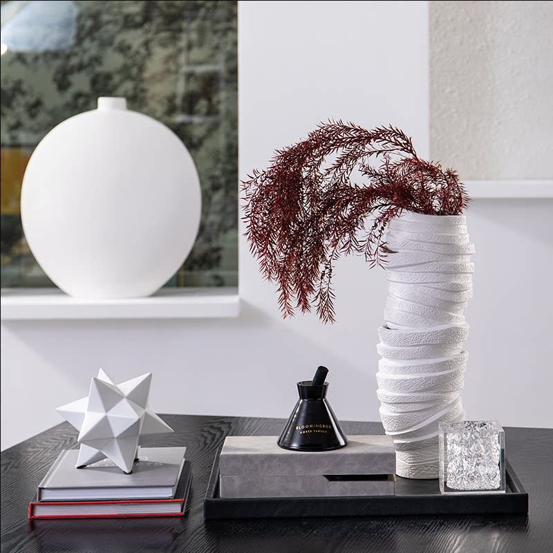 环球家居设计师悦生活极简艺术陶瓷花瓶器黑白现代客厅玄关摆件台