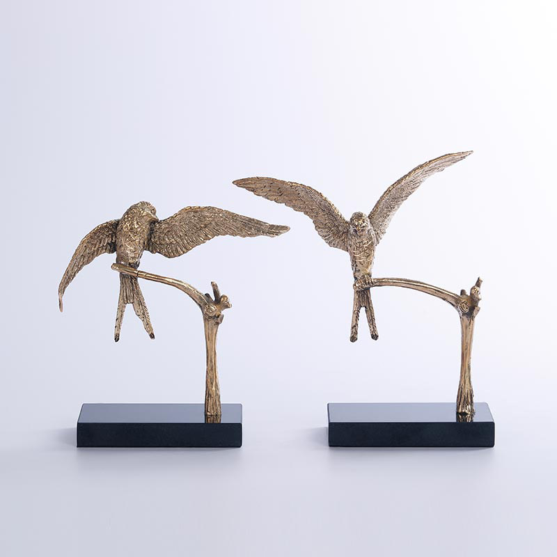 环球悦生活软装设计样板房间创意金色树枝展单翼小鸟现代简约摆件