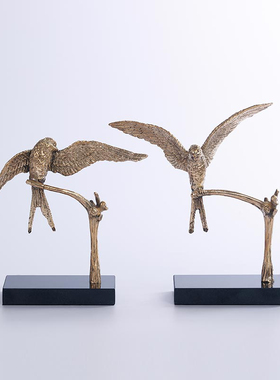 环球悦生活软装设计样板房间创意金色树枝展单翼小鸟现代简约摆件