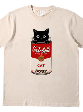 andy warhol cat soup 卡其色T恤复古vintage男女款纯棉宽松短袖t