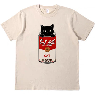 andy warhol cat soup 卡其色T恤复古vintage男女款纯棉宽松短袖t