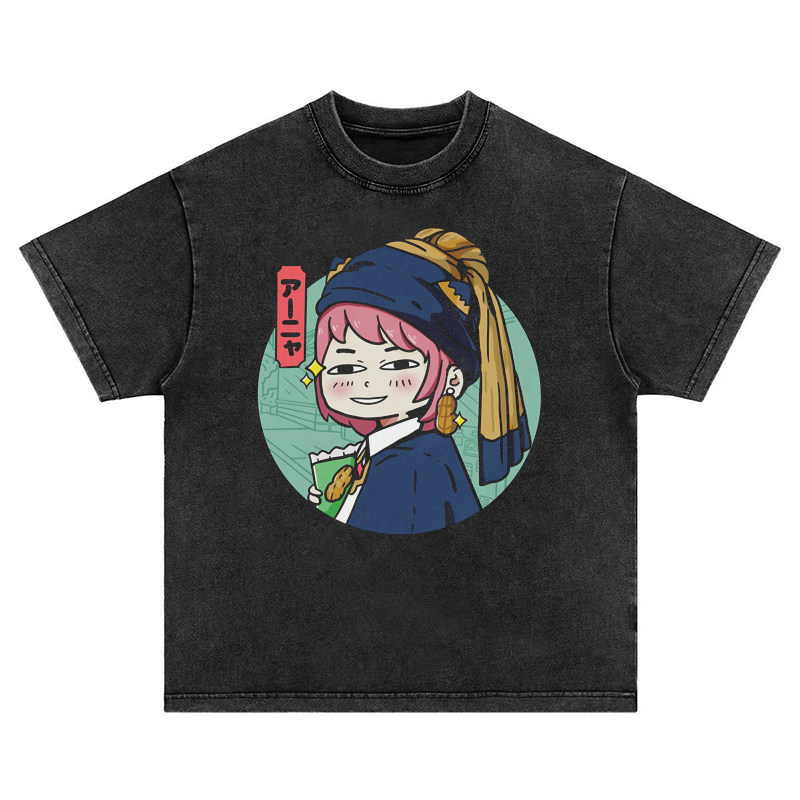 戴花生耳环的女孩 水洗做旧vintage重磅纯棉宽松男女T恤卫衣tee