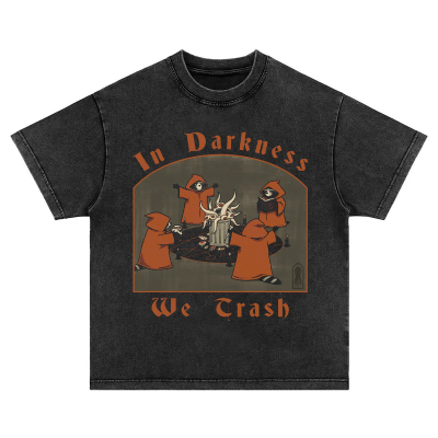 在黑暗中我们崩溃了 美式vintage休闲街头水洗做旧长短袖T恤卫衣