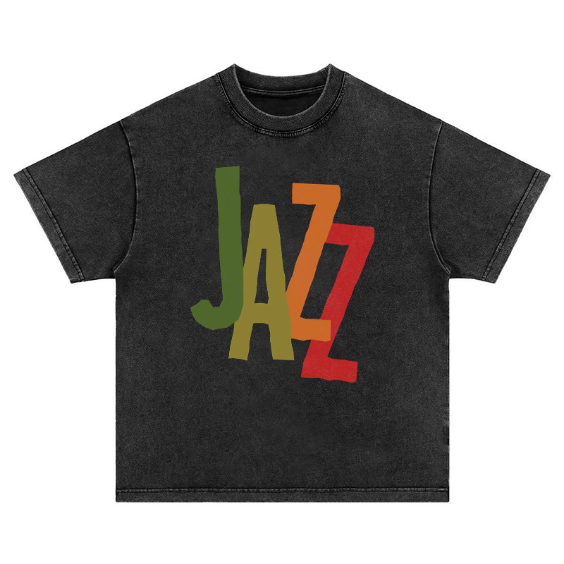 爵士乐JAZZ 趣味美式复古水洗做旧重磅纯棉宽松短袖T恤男女卫衣