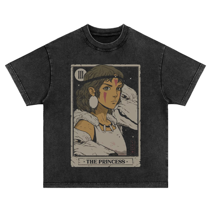 幽灵公主 重磅直喷印花纯棉水洗做旧宽松男女长短袖t恤卫衣tee