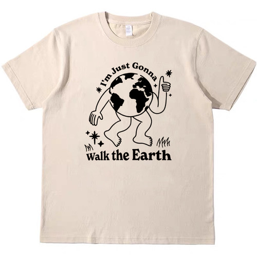 walk the earth 趣味英文纯棉短袖Vintage男女宽松复古T恤美式tee