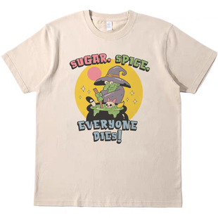 邪恶的巫婆 趣味直喷复古vintage男女情侣短袖tee宽松纯棉T恤