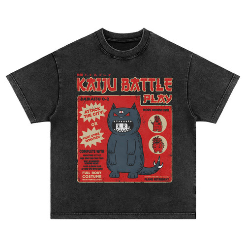 黑猫小怪兽 重磅美式vintage水洗做旧纯棉宽松短袖t恤男女卫衣tee