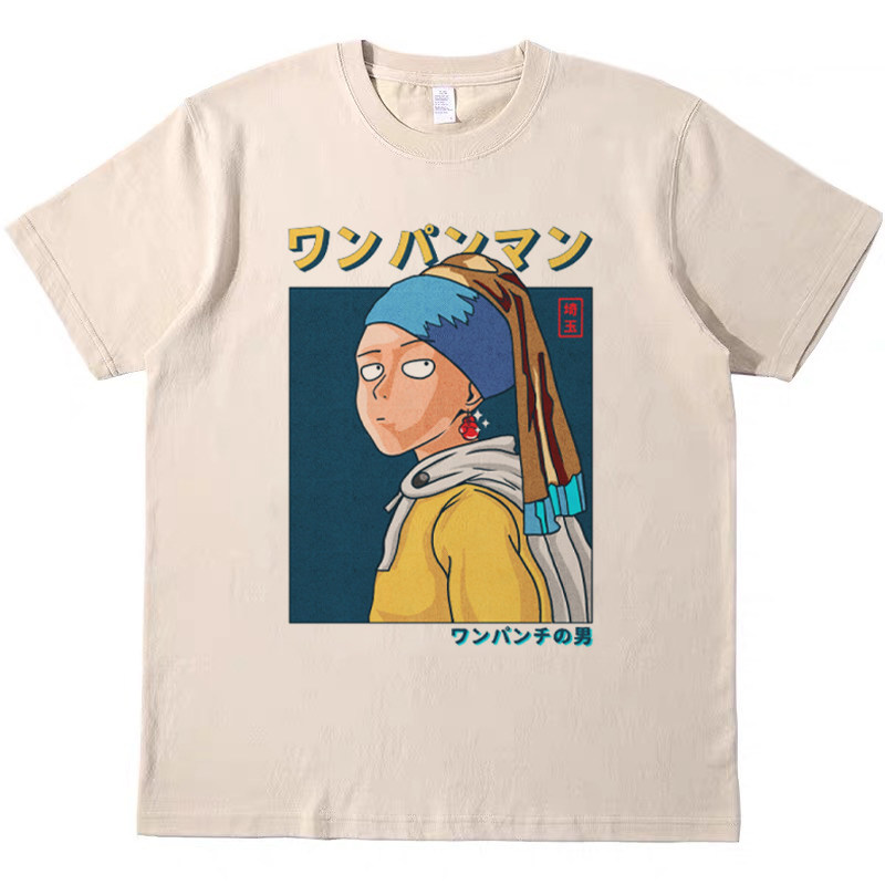 一拳超人 趣味卡通动漫美式T恤复古vintage男女款纯棉宽松短袖tee