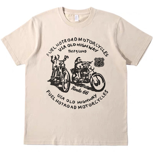 公路摩托高速公路 机车美式T恤复古vintage男女宽松休闲短袖tee